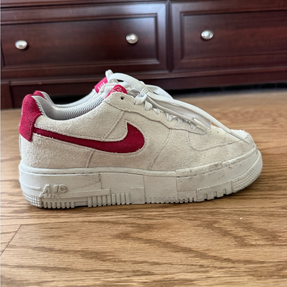 Red & White Suede Nike Air Force 1